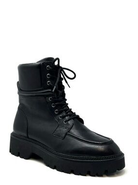 NEW Tamaris Schwarz Boots Black Leather Women’s Size 42/11 Sherpa Lined Lug New